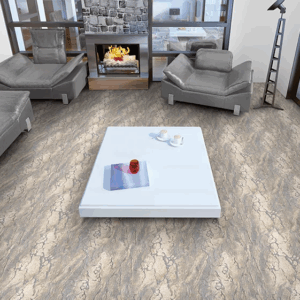 Modern living room with gray sofas and a white coffee table.