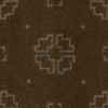 Brown carpet with a symmetrical floral pattern in beige.