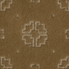 Brown carpet with symmetrical geometric patterns in beige.
