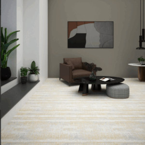 Modern living room with neutral tones and minimalist furniture.